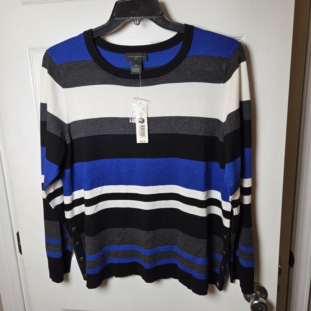 Investments‎ sz 1X striped pullover sweater top NWT lightweight casual career